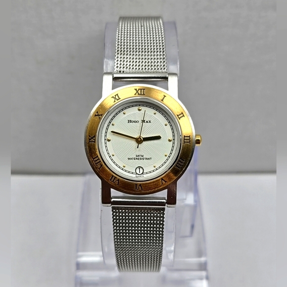 Womens Hugo Max 18k Gold Plated Date Watch New Battery